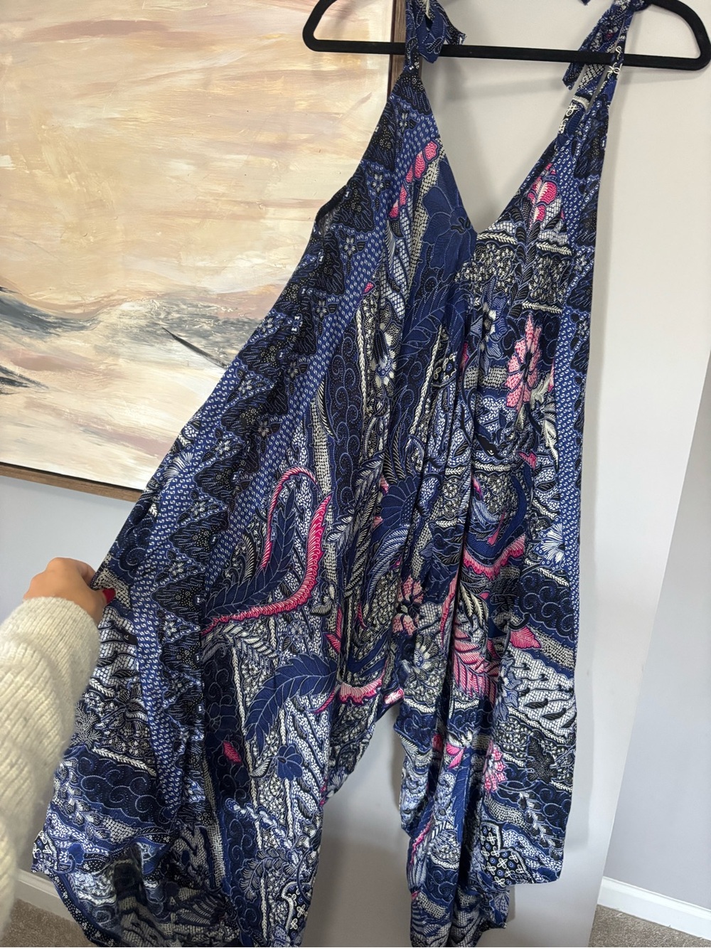 Bali Prema Blue Batik Floral Wide Leg Halter Jumpsuit
